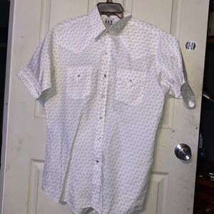 White aztec pearl-snap button up short sleeve